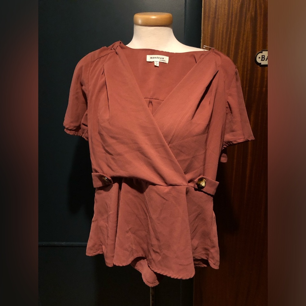 Monteau Women's Rust Wrap Blouse